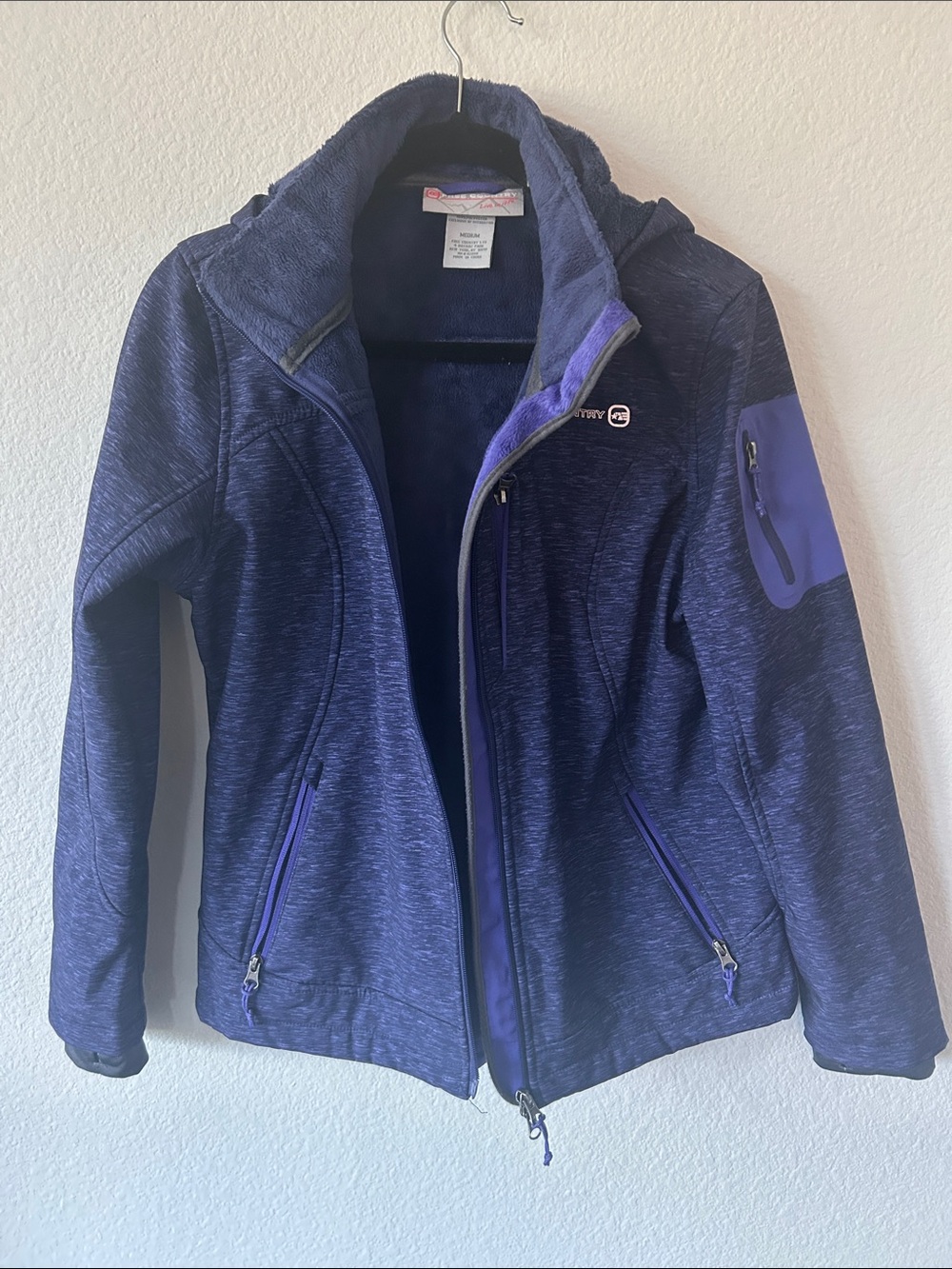 Free Country Navy and Purple Hooded Softshell Jacket